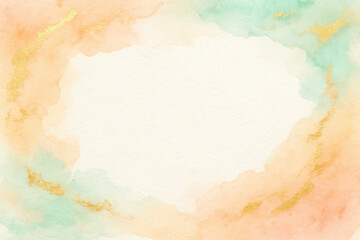 Poster - This abstract watercolor composition merges creativity and innovation through soft peach and mint washes accented with brushed gold symbolizing growth and leadership in a modern business context
