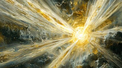 Poster - Stunning cosmic explosion in space showcasing a vibrant yellow and black nebula with stars