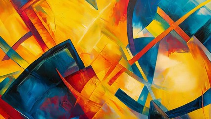 Poster - Vibrant yellow and blue abstract painting with dynamic shapes and fluid brushstrokes in art composition