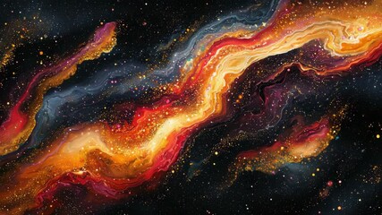 Poster - Vibrant cosmic nebula glowing against deep black background creating a stunning celestial scene