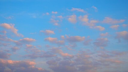 Poster - Witness an enchanting display of nature as fluffy clouds painted in soft pastels are illuminated by the warm hues of the setting sun