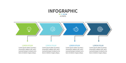 Wall Mural - Business infographic template. 4 Step timeline journey. Process diagram, Infographic elements vector illustration