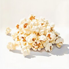 Poster - A heap of fluffy, freshly popped kernels, creating a delightful snack scene against a stark, bright background and soft shadows.