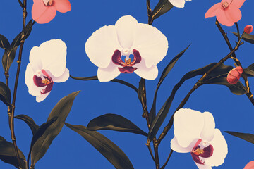 Poster - Orchids in bloom on blue background