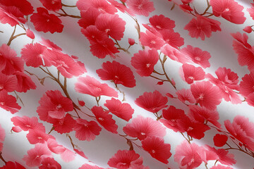Poster - A beautiful floral pattern of red flowers creating a stunning texture. The flowers are set against a light, with delicate branches adding elegance