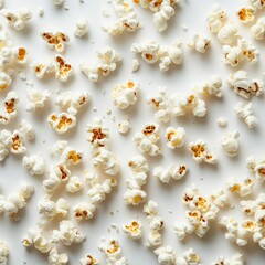 Poster - Aerial view of a scattered pile of fluffy popcorn. The salty, buttery treat is a perfect snack for movie night. Tasty kernels are scattered around.