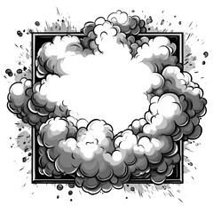 Poster - Dramatic cloudscape with frame, black and white vector illustration