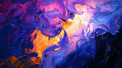 Poster - Vibrant abstract painting in bright blue and purple colors highlighting artistic expression and emotion