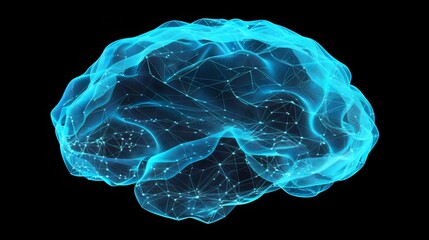 Poster - Intricate brain representation showcasing interconnected neural pathways in cyan hue