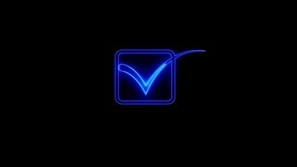 Poster - A glowing neon check mark icon serves as a creative business symbol for website communication