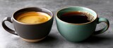 coffee americano ritual concept. Two elegant coffee cups side by side, showcasing rich colors and textures.
