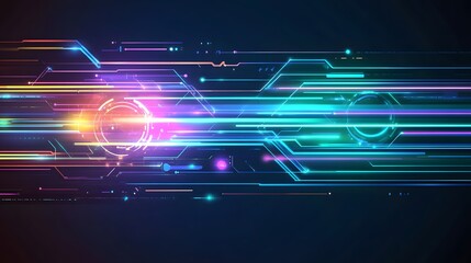 Poster - Abstract digital technology design with vibrant glowing lines.