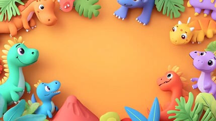 Poster - Colorful dinosaur toys create a playful border.