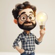 © Aisha - A 3D caricature of a startup founder holding a comically large lightbulb.