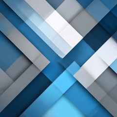 Poster - Geometric overlapping blue and grey shapes creating an arrow-like visual form