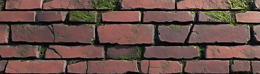 Poster - Aged brick wall with moss and cracks