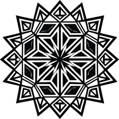 Aufkleber - Black and white seamless geometric snowflake pattern vector for textile design and vintage decor