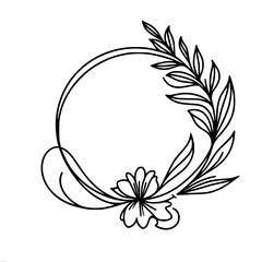 Aufkleber - Elegant floral outline frame design with leaves and flower , single line outline vector 