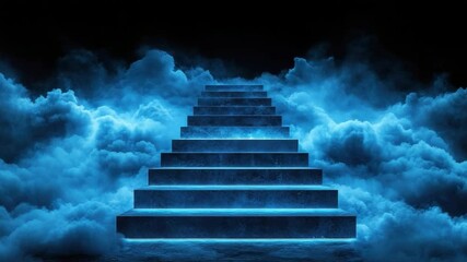 Poster - Ethereal Stairs Emerging from Mystical Clouds in a Dark Enchanted Environment 4k video footage