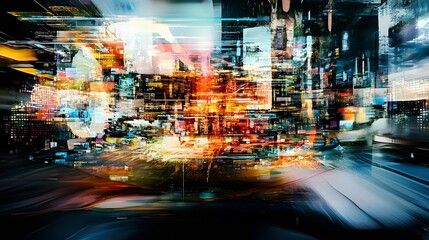 Poster - A vibrant, abstract representation of a fast-paced city at night.