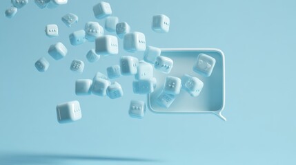 Poster - Light-blue message boxes falling from a light-blue speech bubble.