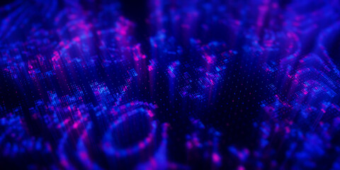 Poster - Big Data clusters complex graph. Quantum computing patterns. Cyber space of AI technology neural connections. Futuristic graph. Digital information presentation. 