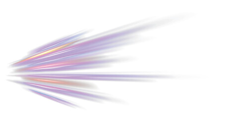 Poster - Light beam illustration, neon light strip, high speed motion background, on transparent background in PNG format. Glow luminous glitter shimmer trail. 