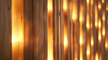 Wall Mural - Warm ambient light casting shadows on wooden wall for cozy interior concept