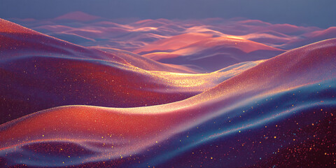 Poster - Glittering, undulating texture in sunset hues, resembling a landscape of softly glowing hills.  Evokes feelings of warmth, luxury, and serenity