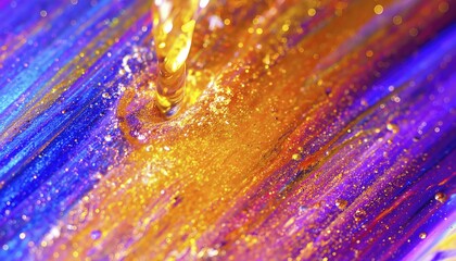Poster - Vibrant Abstract Painting with Gold and Purple Swirls