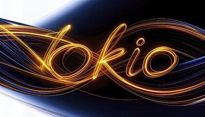 Poster - Textural Light Artwork Featuring the Word Tokyo in Electric Swirls