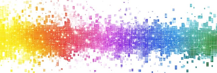 Fototapete - A vector graphic of a colorful, pixelated rainbow gradient on a white background, with each color representing a different element of the design