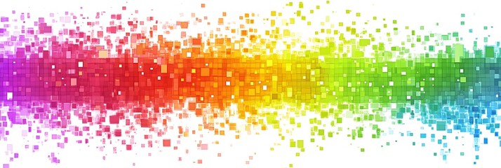 Fototapete - A vector graphic of a colorful, pixelated rainbow gradient on a white background, with each color representing a different element of the design
