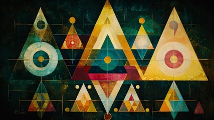 Poster - Abstract geometric artwork featuring vibrant triangles and circles in a colorful artistic composition