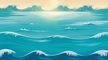 Poster - Blue ocean-inspired banner with wave-pattern border, fresh and clean