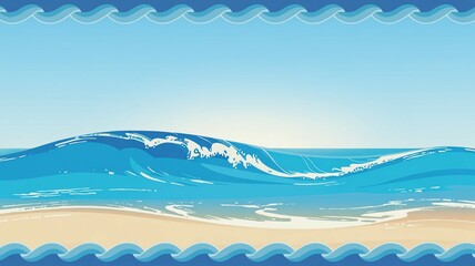 Poster - Blue ocean-inspired banner with wave-pattern border, fresh and clean