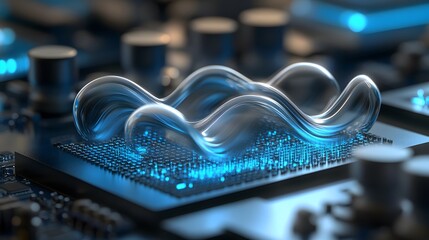 Poster - Abstract design of a computer chip with glowing lines.