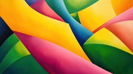 Poster - Vibrant Abstract Landscape with Geometric Shapes and Bold Colors of Yellow, Pink, and Green
