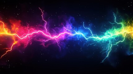 Poster - Neon colorful abstract lightning on black background. Generative AI