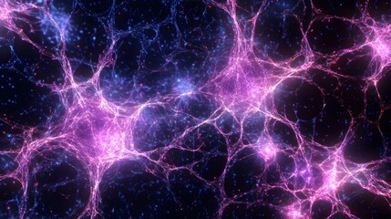 Poster - Abstract network of glowing purple and blue filaments.