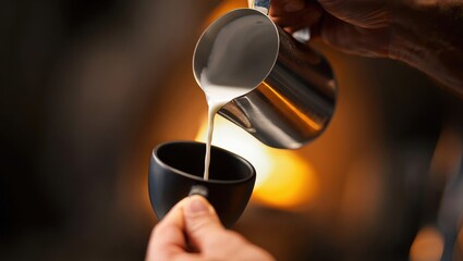Poster - A person pouring liquid from one cup to another over an open flame.