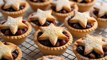 Poster - A tray of freshly baked fruit pies with sugar on top, ready to be served.