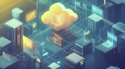 Poster - Abstract illustration of a digital cloud computing system.