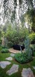 © Jeab - Serene Outdoor Garden Bathtub Relaxation Stone Pathway Lush Greenery Tranquil Escape