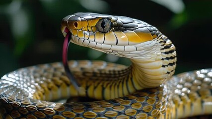 Poster - A close-up view of a snake's head with its tongue extended, perfect for wildlife or reptile themed projects
