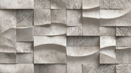 Poster - Concrete wall tiles displaying geometric pattern with gray textural surface, emphasizing minimalist industrial interior design approach