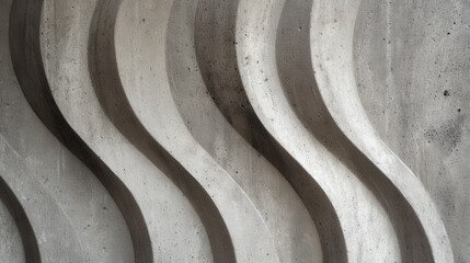 Poster - Curved concrete wall emphasizing contemporary architectural design, displaying textured surface with dynamic wavy lines enhancing structural visual interest