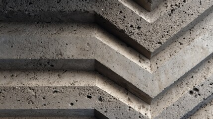 Poster - Geometric concrete architectural element displaying zigzag pattern, creating textural surface with angular lines expressing contemporary urban design aesthetic