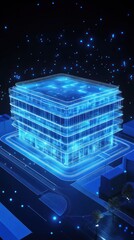 Poster - Glowing blue building outline urban design