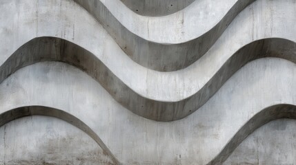 Poster - Curving concrete architectural facade presenting fluid structural lines, representing contemporary design innovation with dynamic geometric form and spatial complexity